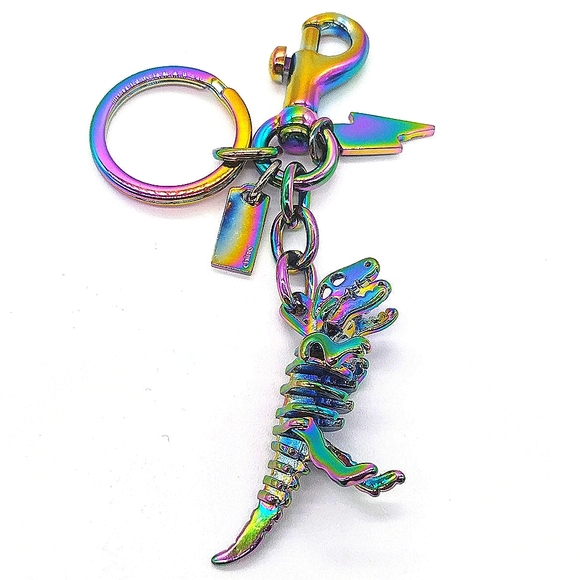 Coach 54993 Anodized TRex T-Rex Rexy Bag Charm Key Fob OIL SLICK Hologram NWOT - Picture 3 of 8